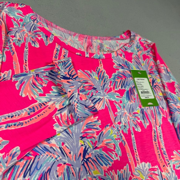 Lilly Pulitzer Dresses & Skirts - Lilly Pulitzer Linden Dress Flamingo Pink Nice Stems Palm Tree Pima Cotton S